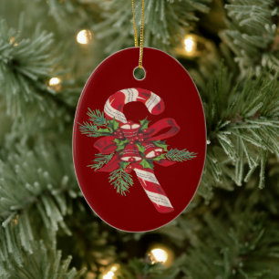 Adorno De Cerámica Caramelo de Navidad con Cinta Decorativa
