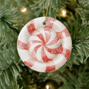 Adorno De Cerámica Caramelo de Navidad con Menta Pimienta Rojo Blanco