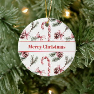 Adorno De Cerámica Caramelos Rojos Blancos Piñas de Navidad Navidad
