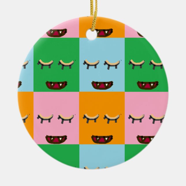 Adorno De Cerámica Caras de bloques de monstruo sonrientes (Frente)