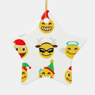 Adorno De Cerámica caras felices de emoji navideña