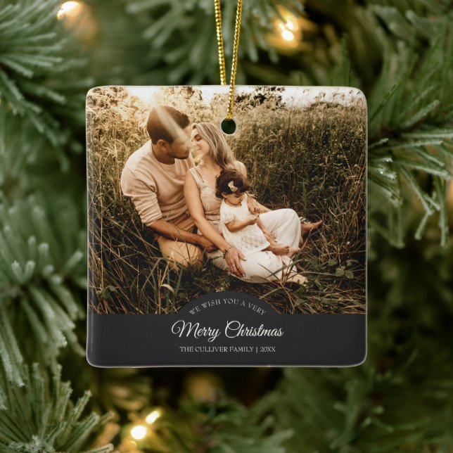 Adorno De Cerámica Carbón Muy Feliz Navidad, foto familiar (Árbol)