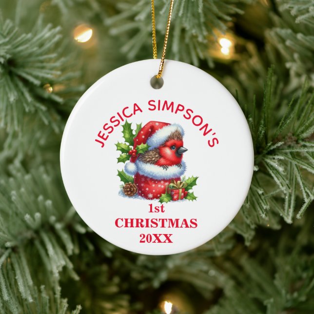 Adorno De Cerámica Cardenal de bebé lindo Primera Navidad personaliza (Árbol)