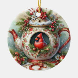 Adorno De Cerámica Cardenal de la Casa de Aves de Teapot 4