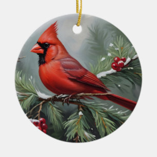 Adorno De Cerámica Cardenal de los navidades rojos