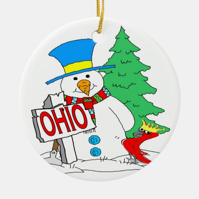 Adorno De Cerámica Cardenal de Ohio Snowman (Frente)