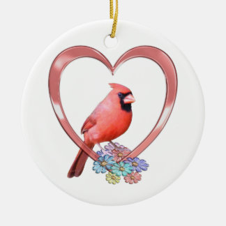 Adorno De Cerámica Cardenal en corazón