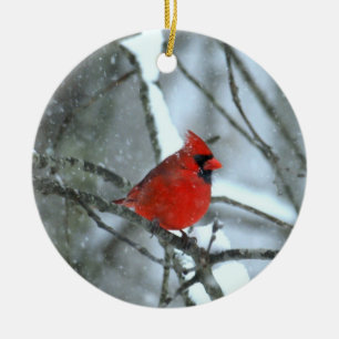 Adorno De Cerámica Cardenal en la nieve