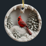 Adorno De Cerámica Cardenal en Winter Wonderland<br><div class="desc">Trae la belleza del invierno a tu casa con este impresionante ornamento cardinal. El rojo vibrante del cardenal se destaca contra el fondo blanco nevado,  creando una escena verdaderamente mágica. Ideal para añadir un toque de naturaleza a la decoración Navidad.</div>