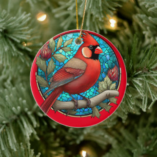 Adorno De Cerámica Cardenal Rojo Cerámico Decorativo Vidrio Manchado