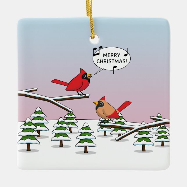 Adorno De Cerámica Cardenal rojo curado canta Feliz Navidad (Anverso)