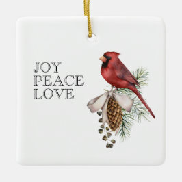 Adorno De Cerámica Cardenal rojo, JOY PEACE LOVE Navidades editables