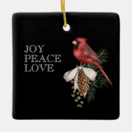 Adorno De Cerámica Cardenal rojo, JOY PEACE LOVE Navidades editables
