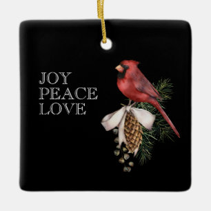 Adorno De Cerámica Cardenal rojo, JOY PEACE LOVE Navidades editables