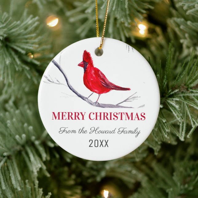 Adorno De Cerámica Cardenal rojo Merry Christmas Bird Winter (Árbol)