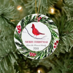 Adorno De Cerámica Cardenal rojo Merry Christmas Bird Winter