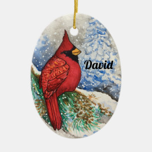 Adorno De Cerámica Cardenal rojo Navidades fauna silvestre