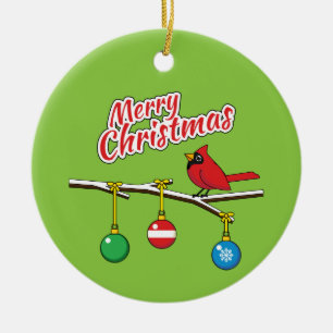 Adorno De Cerámica Cardenal Rojo sobre la rama desnuda de los Navidad
