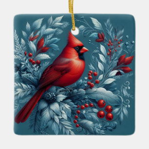 Adorno De Cerámica Cardenal y Navidades Holly