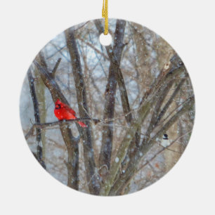 Adorno De Cerámica Cardenal y pollo