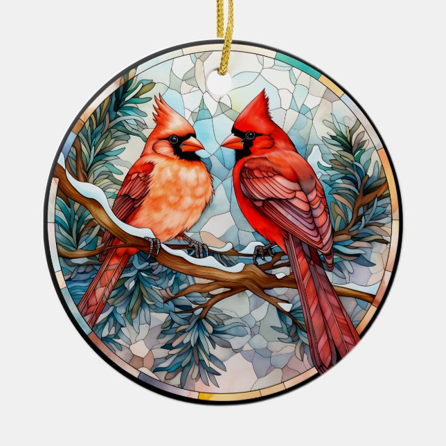 Adorno De Cerámica Cardenales de época Navidades de vidrio (Frente)