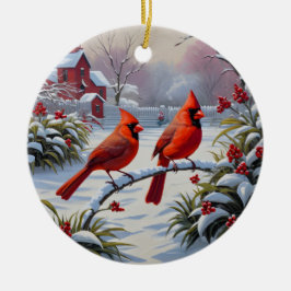 Adorno De Cerámica Cardenales rojos en invierno