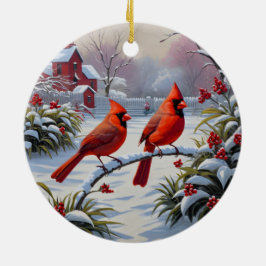 Adorno De Cerámica Cardenales rojos en invierno