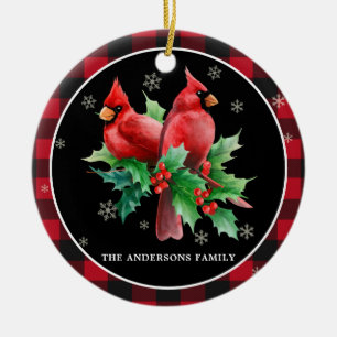 Adorno De Cerámica Cardenales rojos Holly Berries Navidades personali