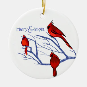 Adorno De Cerámica Cardenales rojos   Navidades de Año Personalizado