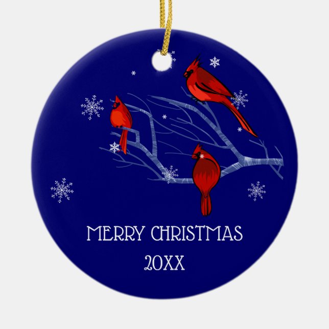 Adorno De Cerámica Cardenales rojos | Navidades de Año Personalizado (Frente)