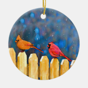 Adorno De Cerámica Cardenales sobre la pintura de la cerca - Arte ori