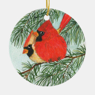 Adorno De Cerámica cardenales y muñeco de nieve
