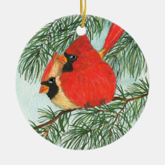 Adorno De Cerámica cardenales y muñeco de nieve