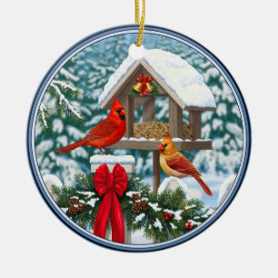 Adorno De Cerámica Cardenales y Navidades Alimentador de aves
