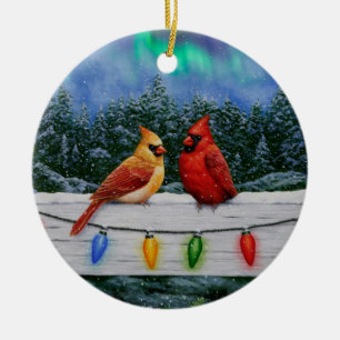 Adorno De Cerámica Cardenales y Navidades iluminan la nieve de invier