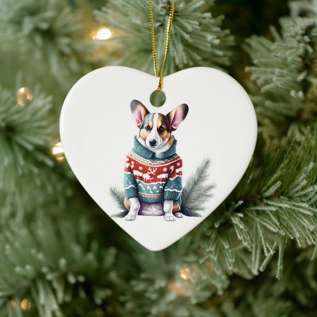 Adorno De Cerámica Cardigan Welsh Corgi con suéter navideño divertido (Árbol)