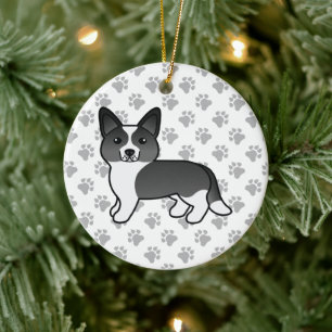 Adorno De Cerámica Cardigan Welsh Corgi de dibujos animados en negro 