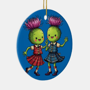 Adorno De Cerámica Cardos con cuadros bailando Ceilidh escocés