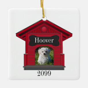 Adorno De Cerámica Cargar Perro Photo Dog House con Navidades óseos C