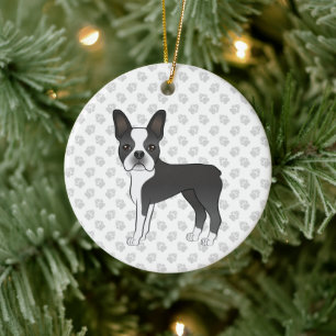 Adorno De Cerámica Caricatura de Black And White Boston Terrier Perro