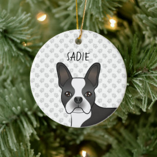 Adorno De Cerámica Caricatura del Terrier de Boston Negro Y Blanco Pe