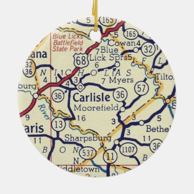 Adorno De Cerámica Carlisle KY Vintage Map (Atrás)