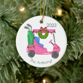 Adorno De Cerámica Carrito de Golf Rosa Personalizado con Luces de Na