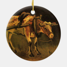 Adorno De Cerámica Carro con ox rojo y blanco (Vincent van Gogh)