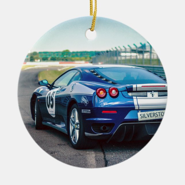 Adorno De Cerámica Carro de carreras azules (Frente)