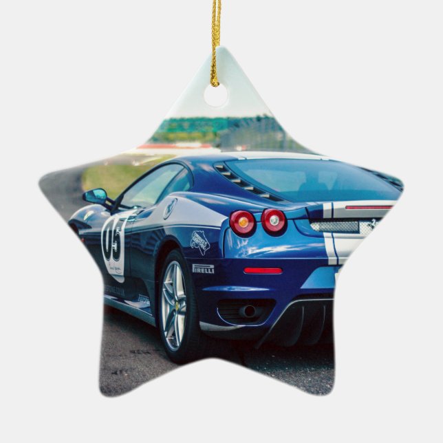 Adorno De Cerámica Carro de carreras azules (Frente)