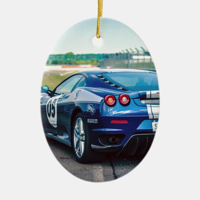 Adorno De Cerámica Carro de carreras azules (Frente)