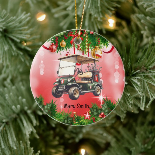 Adorno De Cerámica Carro de golf con cinta roja (Árbol)