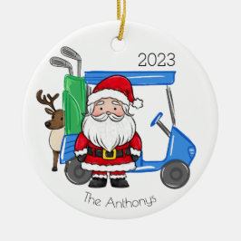 Adorno De Cerámica Carro de golf infantil personalizado Santa Reindee