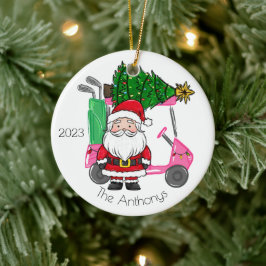 Adorno De Cerámica Carro de golf rosa personalizado árbol de Navidad